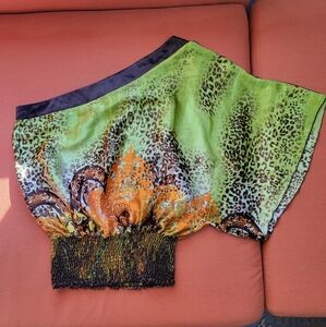 Famosa One Shoulder Y2K Top Women's Size M Cold Shoulder Festival Artsy Maximal